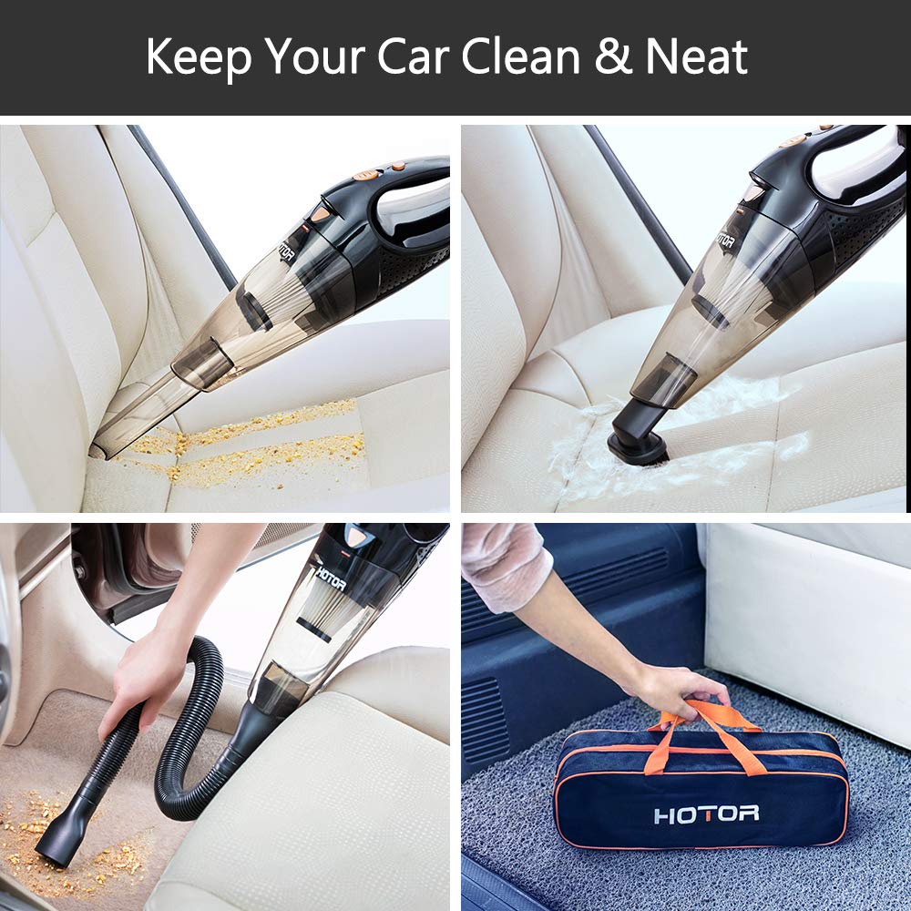 Hotor vacuum cleaner with flexible hose used in cleaning the car
