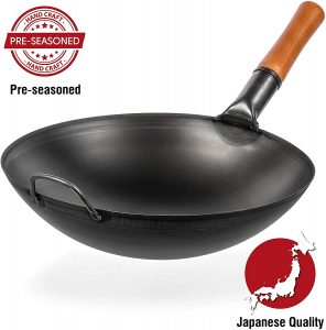 Pre-seasoned carbon steel round bottom traditional Japanese Wok