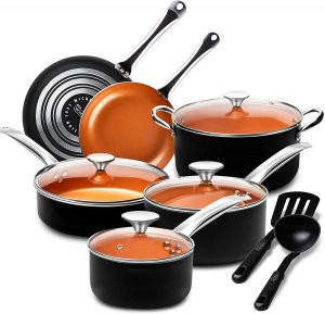 Michelangelo pots and pans non stick copper cookware set for ceramic hob